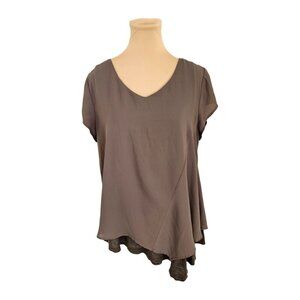 Stella Carakasi Brown Double Layer Hemp Blend Short Sleeve Blouse Sz M